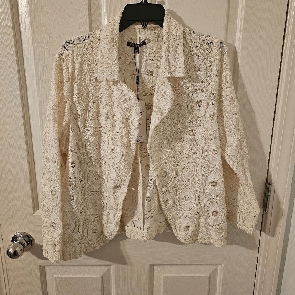 For Cynthia Cream Lace Blazer Jacket